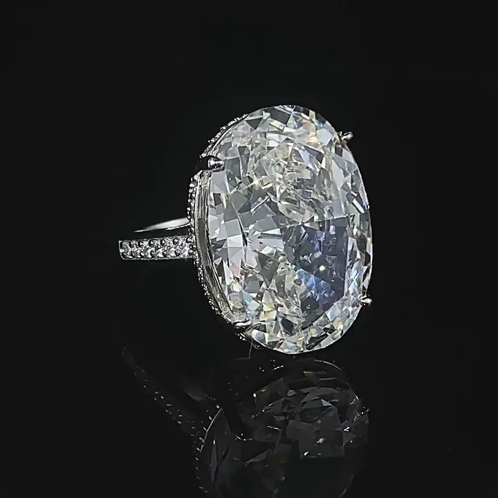 13 Carat Oval Cut Hidden Halo Diamond Ring 
