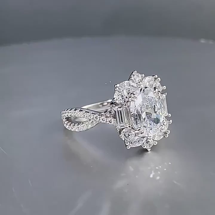 Vintage Diamond Halo Silver Ring
