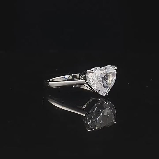Heart Shaped Diamond Solitaire Ring. Silver 925 White Gold Plated