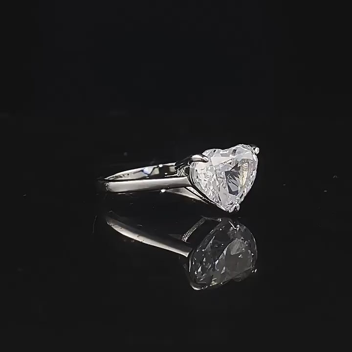 Heart Shaped Diamond Solitaire Ring. Silver 925 White Gold Plated