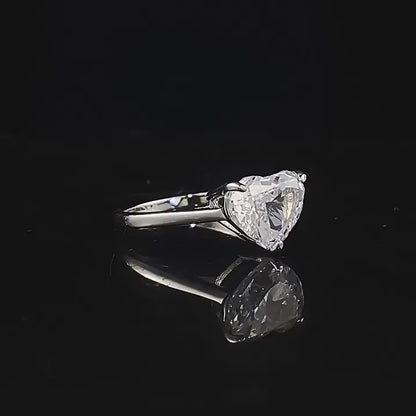 Heart Shaped Diamond Solitaire Ring. Silver 925 White Gold Plated
