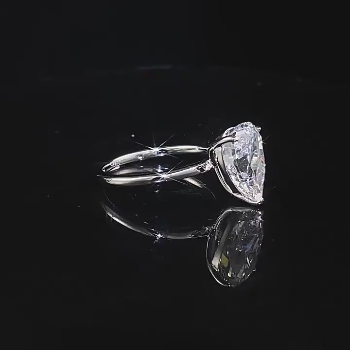 Crushed Ice 3 CT Pear Cut Solitaire Diamond Ring. Silver 925
