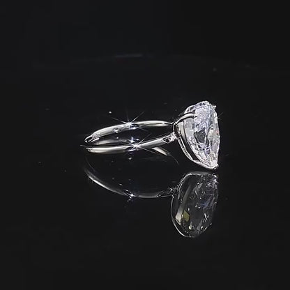 Crushed Ice 3 CT Pear Cut Solitaire Diamond Ring. Silver 925