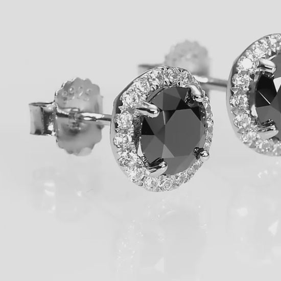 Black Moissanite Halo Stud Earrings