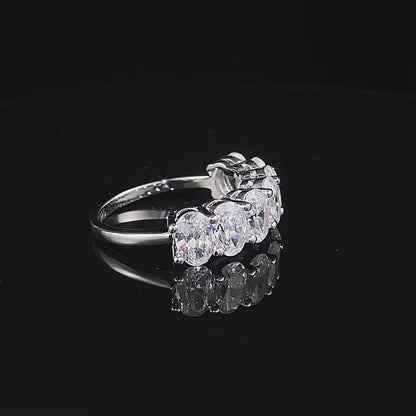 Oval Cut Half Eternity Ring. White Gold Plated. Silver 925