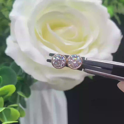 Moissanite Bezel Stud Earrings